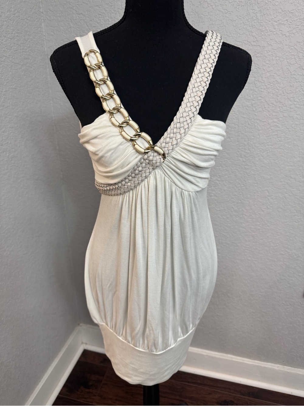 Vintage Love & Love Ivory Chain & Braid Leather Top